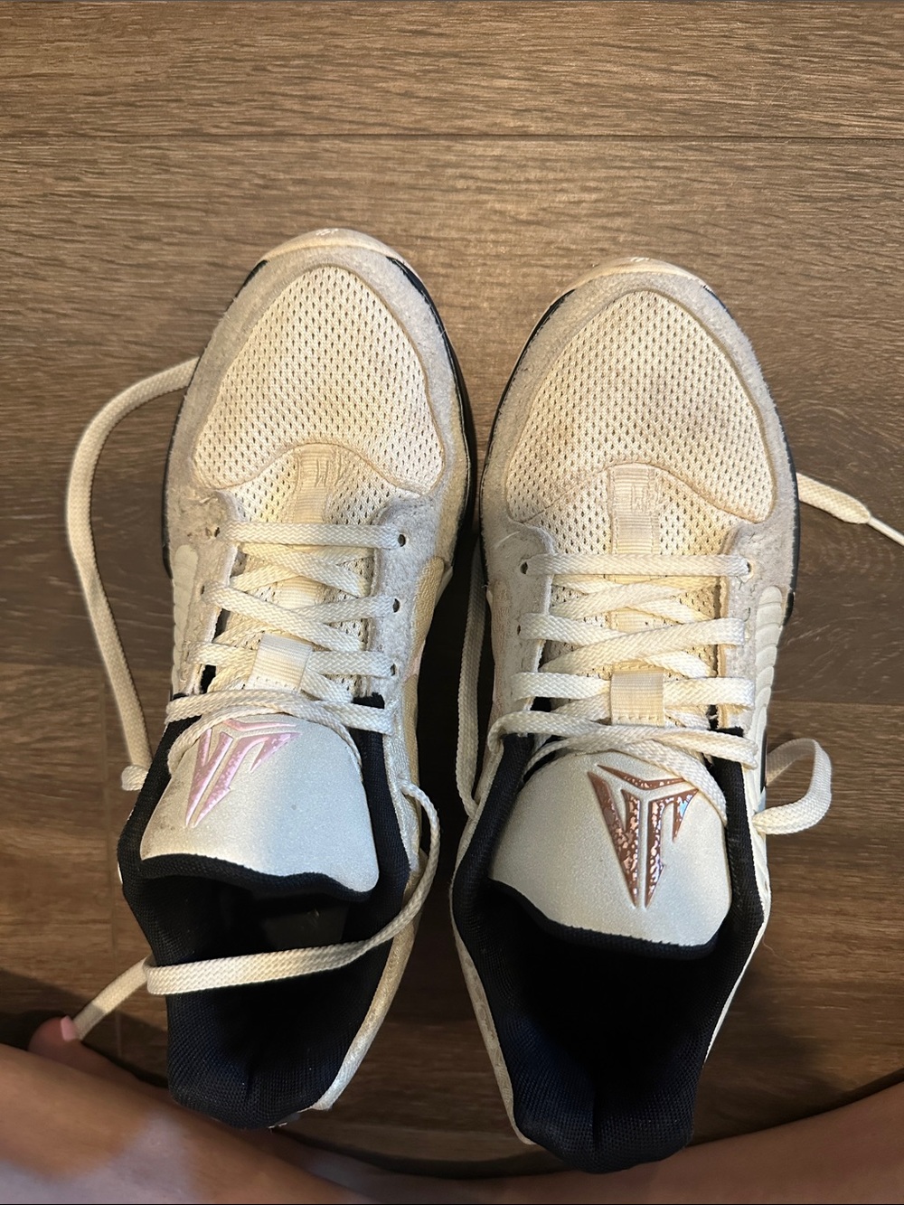 White Athletic Sneakers with Pink Accent Logo